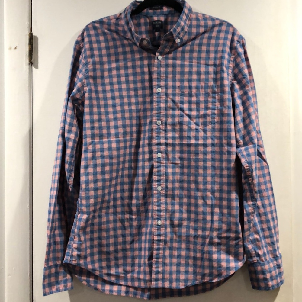 J. Crew Pink Blue Slim Fit Button Down Size Large